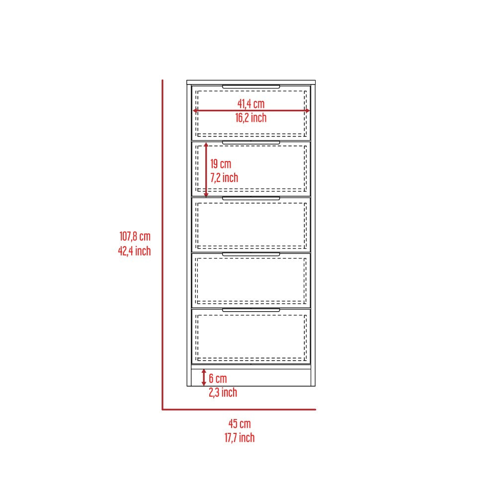 5 Drawers Dresser Maryland, Metal Handle, White / Pine Finish-6