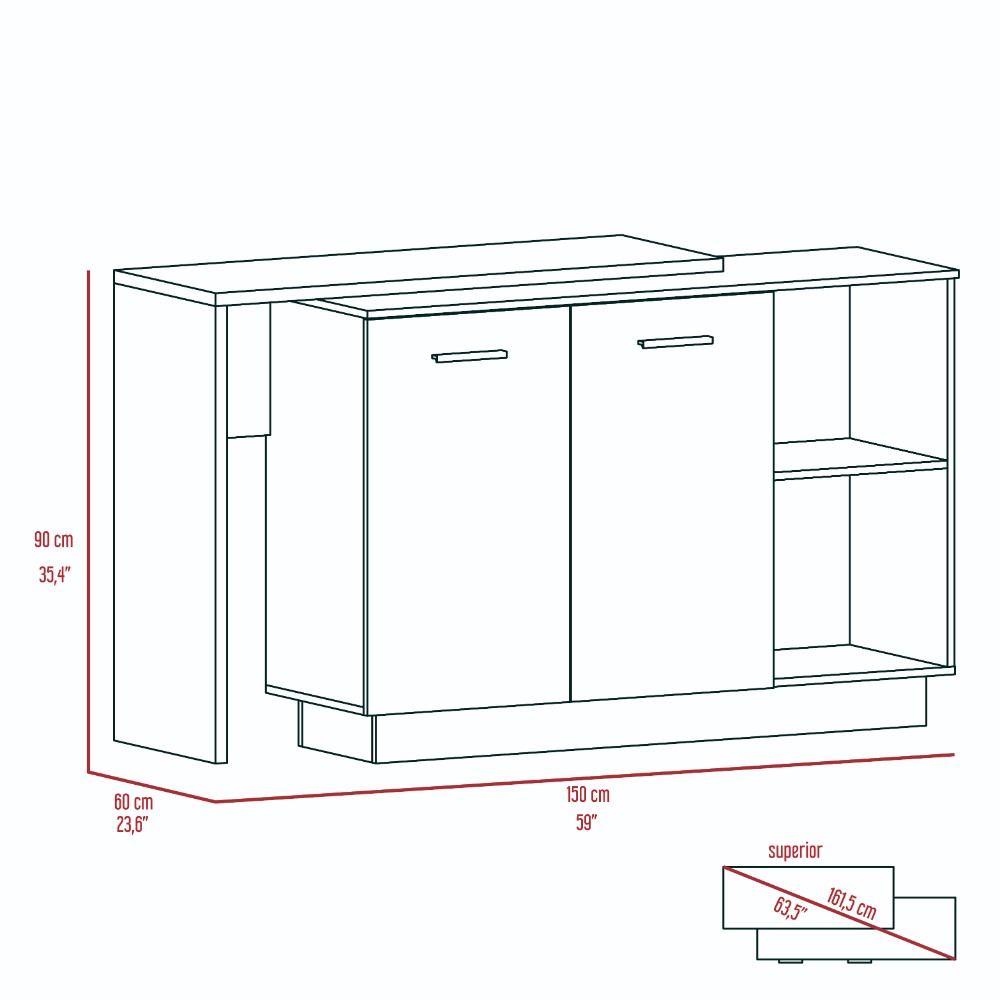 Kitchen Island Ohio, Double Door Cabinets, Black Wengue / Light Oak Finish-7