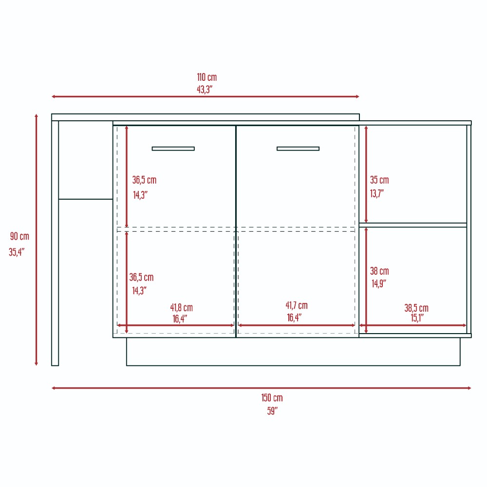 Kitchen Island Ohio, Double Door Cabinets, Black Wengue / Light Oak Finish-8