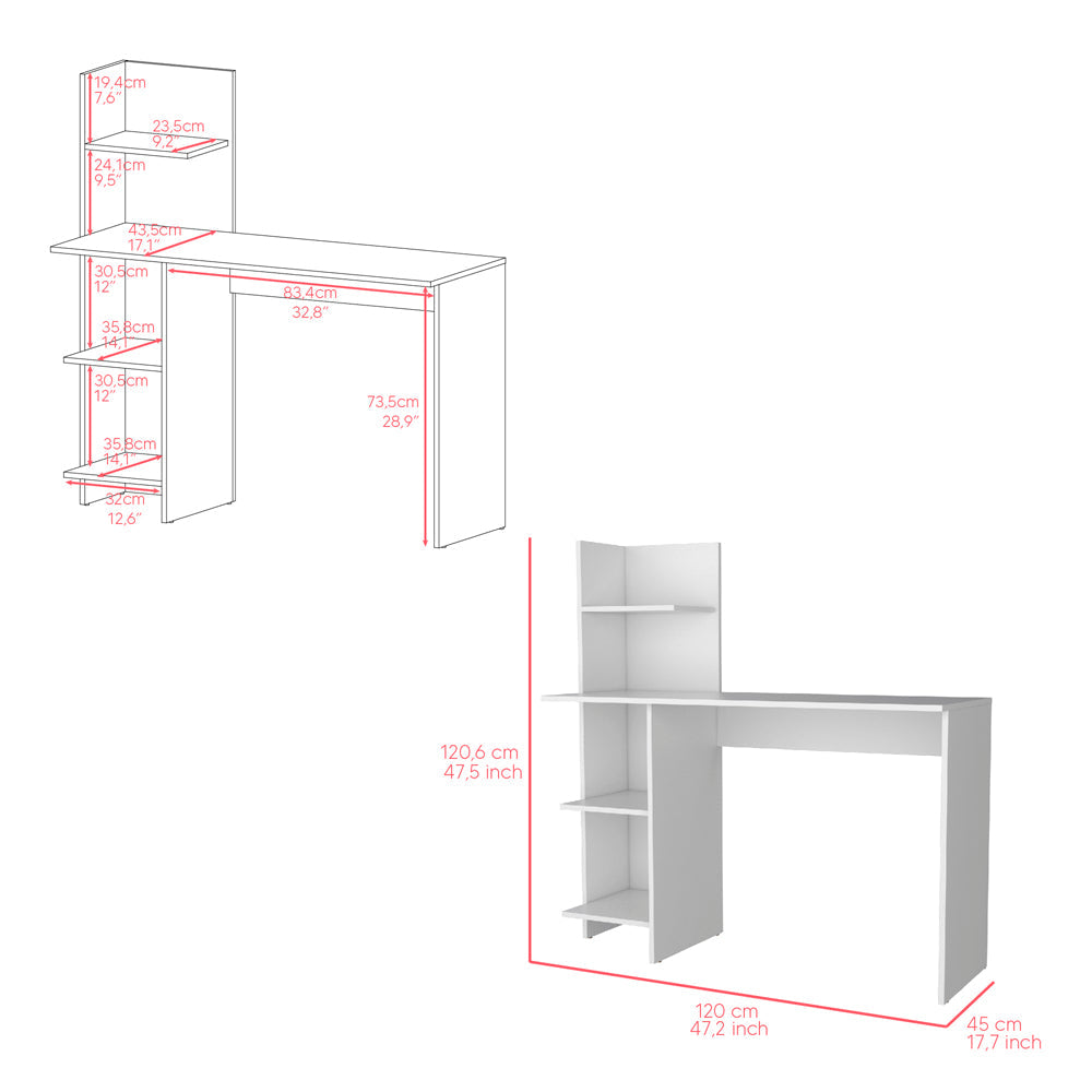 Desk Wichita,Desk, Four Shelves, White Finish-4