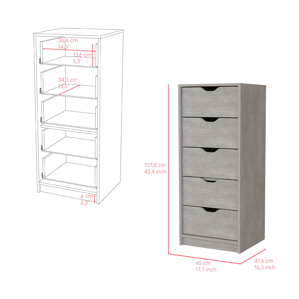 Kamran Dresser,Kamran, Five Drawer Narrows, Concrete Gray Finish-6