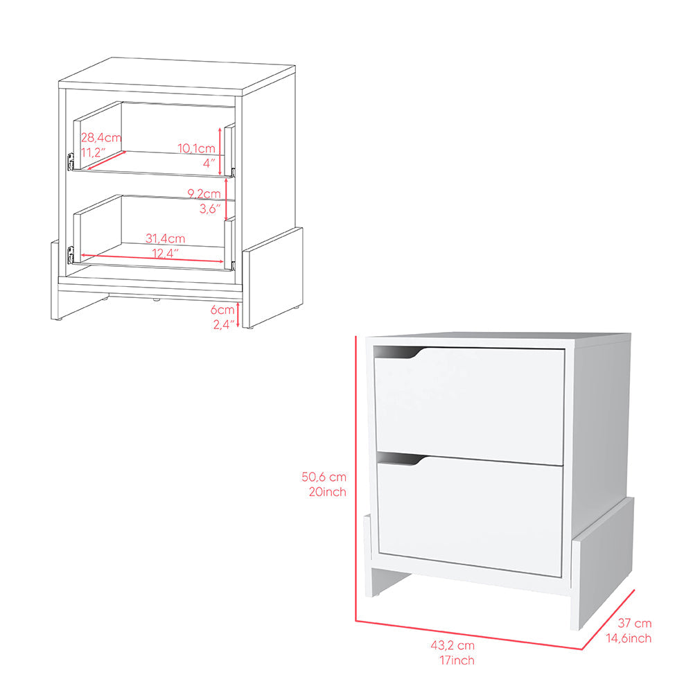 Nightstand Brookland, Bedside Table with Double Drawers and Sturdy Base, White / Macadamia Finish-6