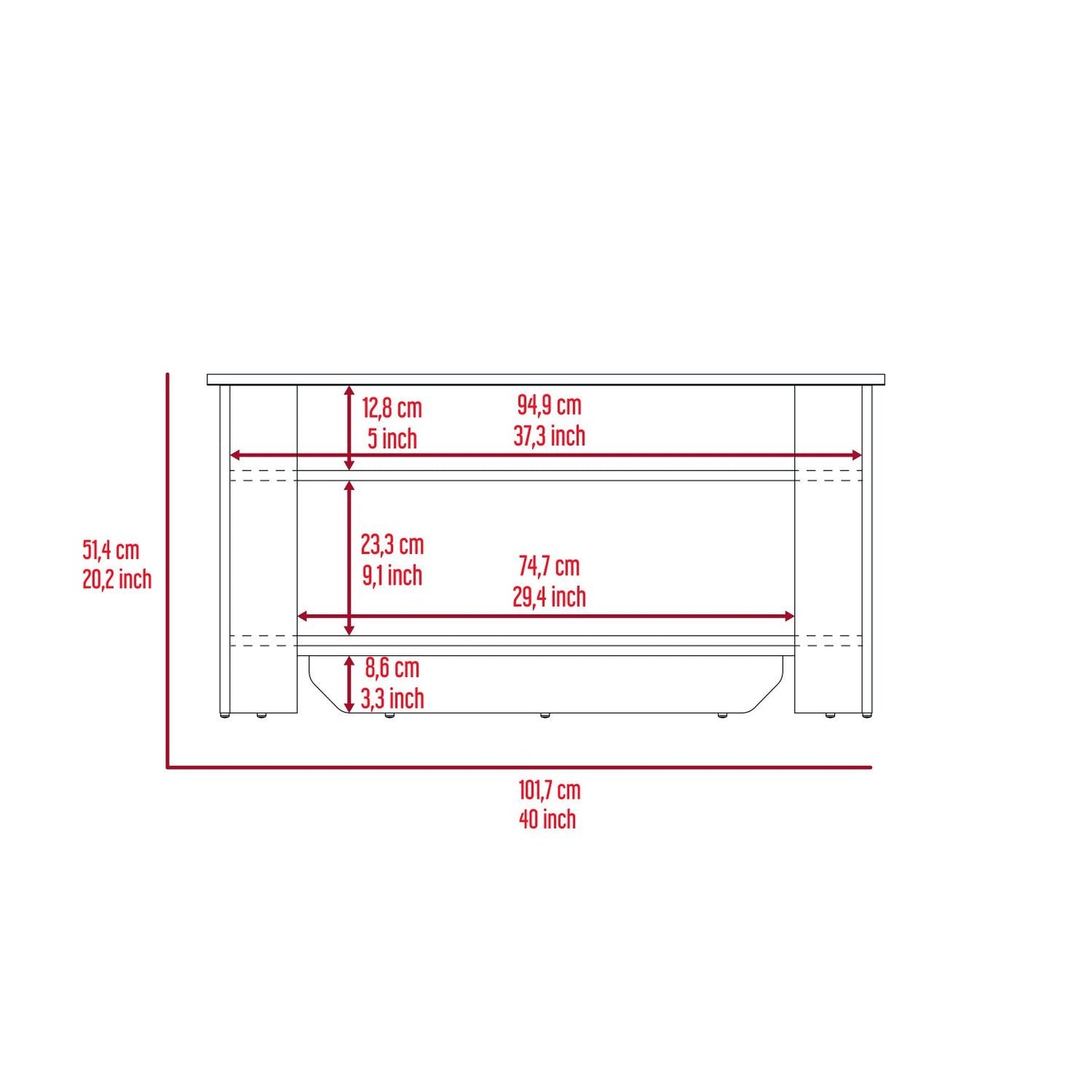 Storage Table Polgon, Extendable Table Shelf, Lower Shelf, Light Oak / White Finish-8