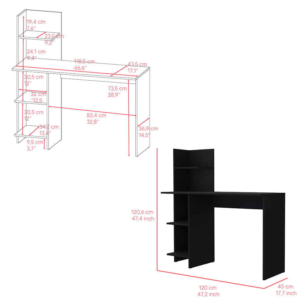 Desk Wichita,Desk, Four Shelves, Black Finish-4