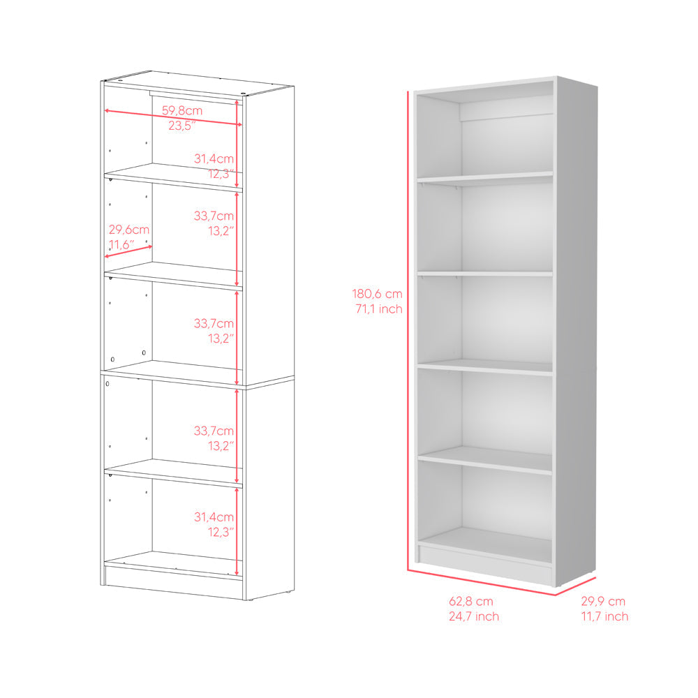 Bookcase 4-Shelves Benzoni, Ample Storage and Modern Design, White Finish-4