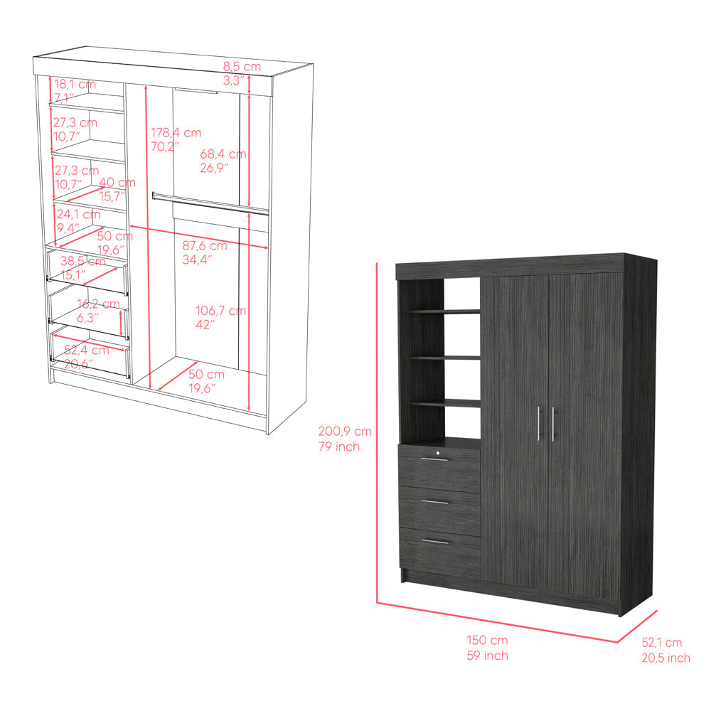 Rumanu Armoire, Three Drawers, Smokey Oak Finish-6