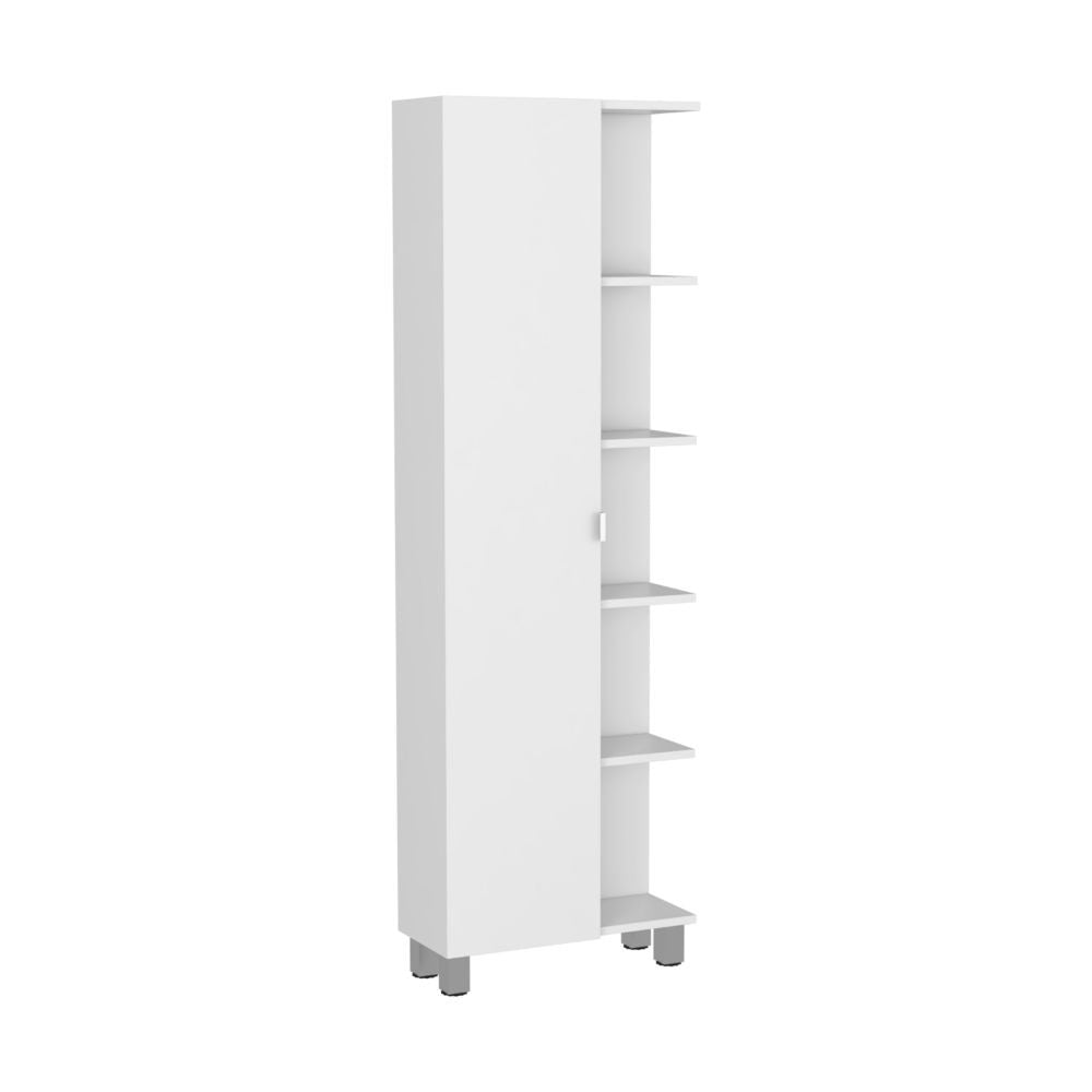 Corner Cabinet Womppi, Five Open Shelves, Single Door, White Finish-6