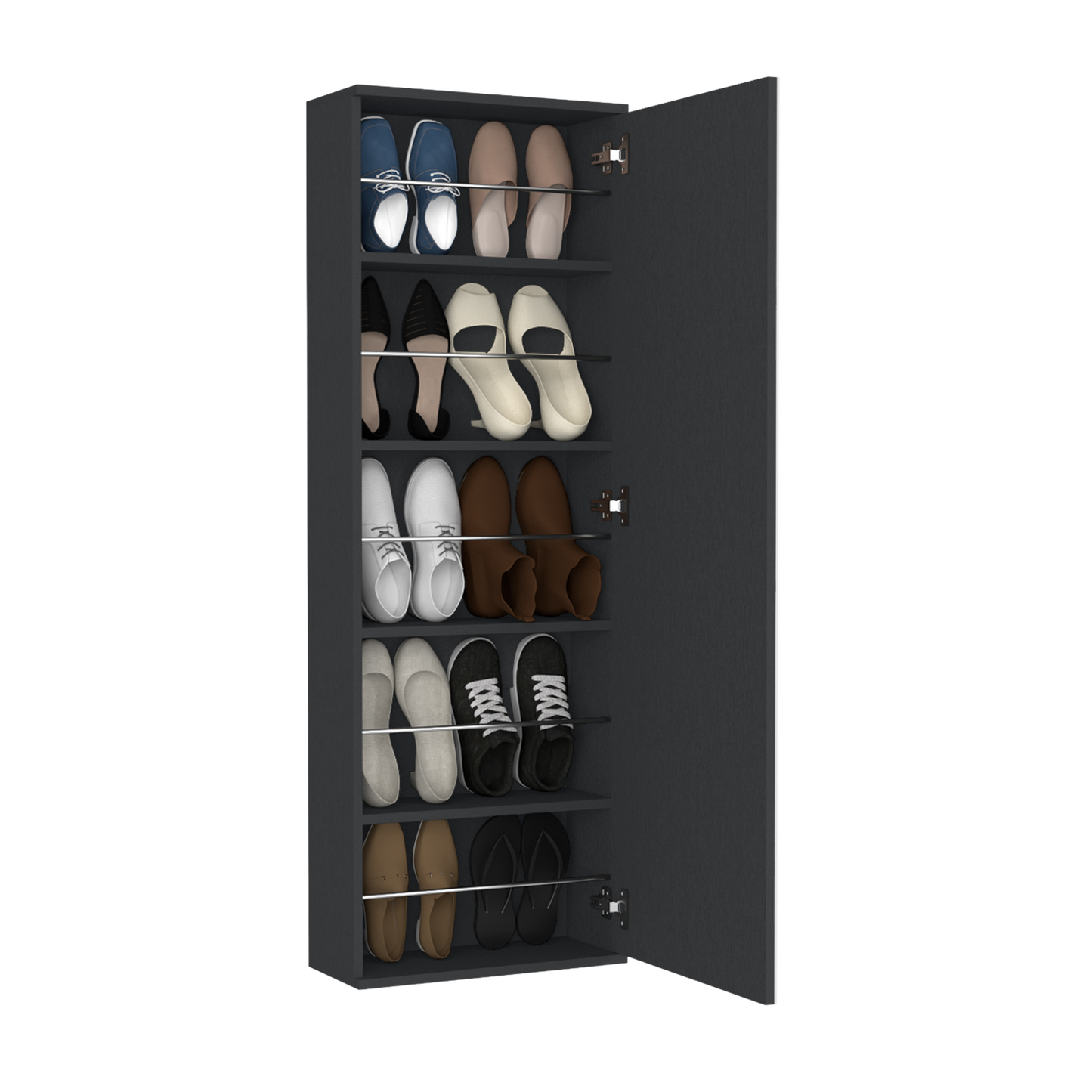 Wall Mounted Shoe Rack With Mirror Chimg, Single Door, Black Wengue Finish-3