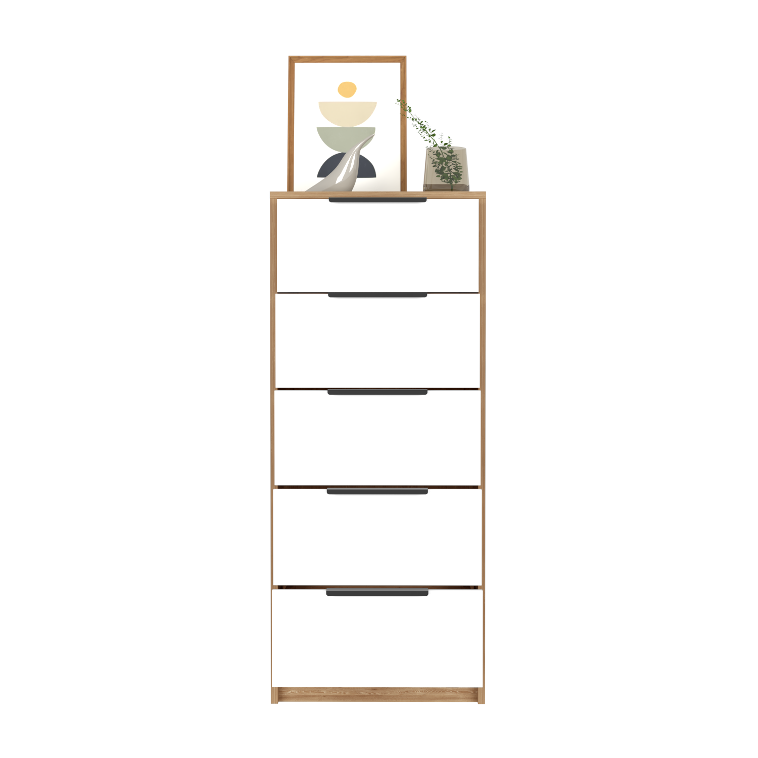 5 Drawers Dresser Maryland, Metal Handle, White / Pine Finish-3