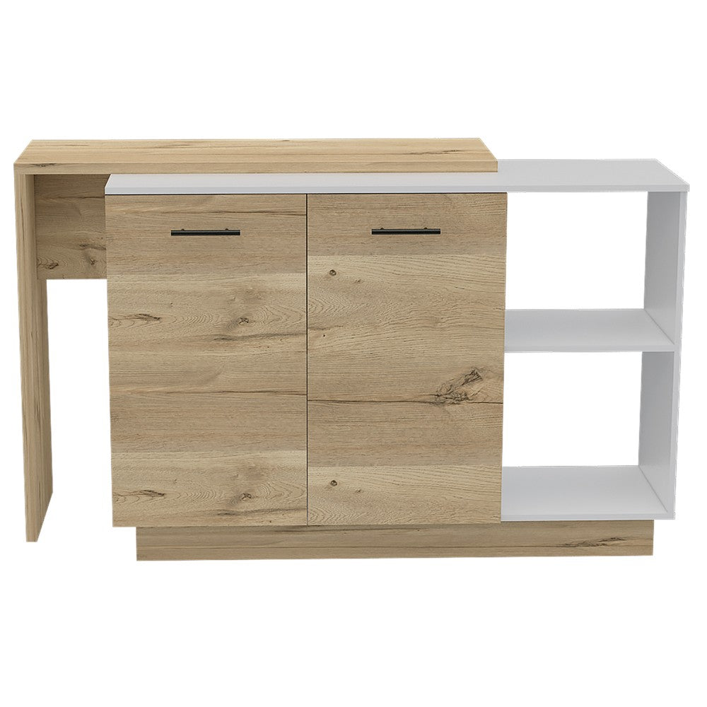 Kitchen Island Ohio, Double Door Cabinets, White / Light Oak Finish-5