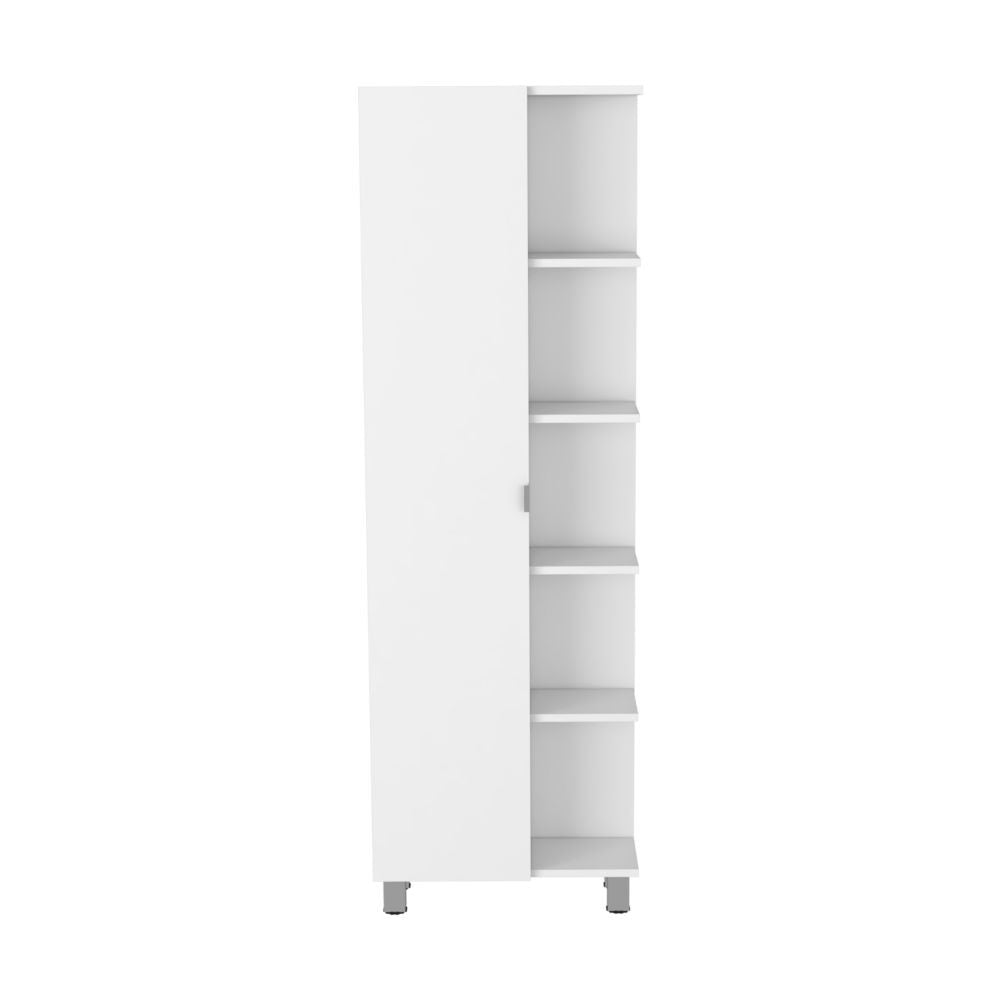 Corner Cabinet Womppi, Five Open Shelves, Single Door, White Finish-4