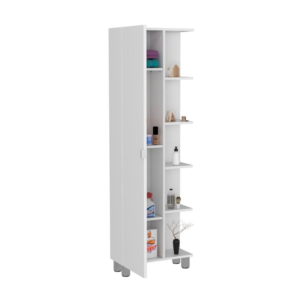 Corner Cabinet Womppi, Five Open Shelves, Single Door, White Finish-3