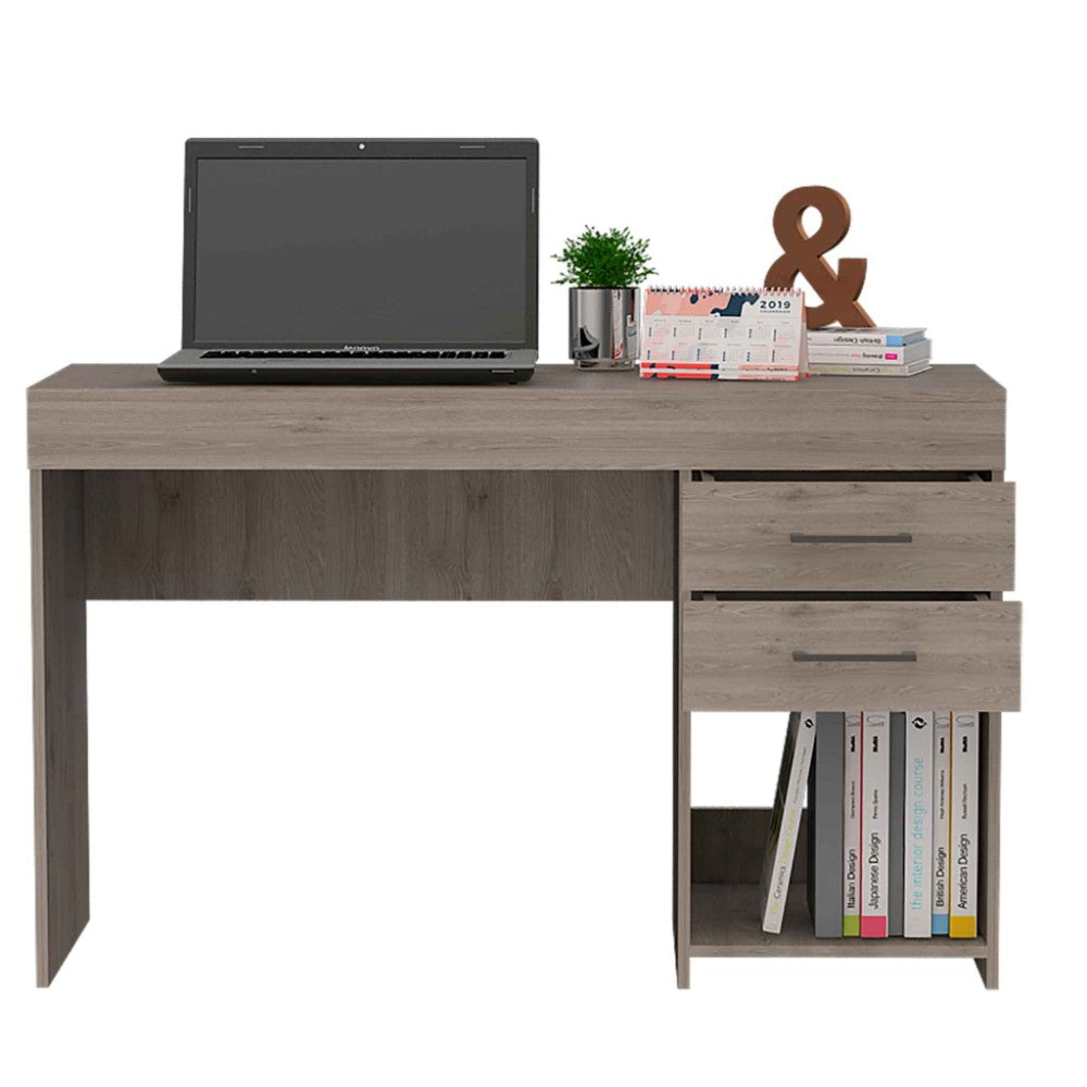 Computer Desk Limestone, Two Drawers, Light Gray Finish-6