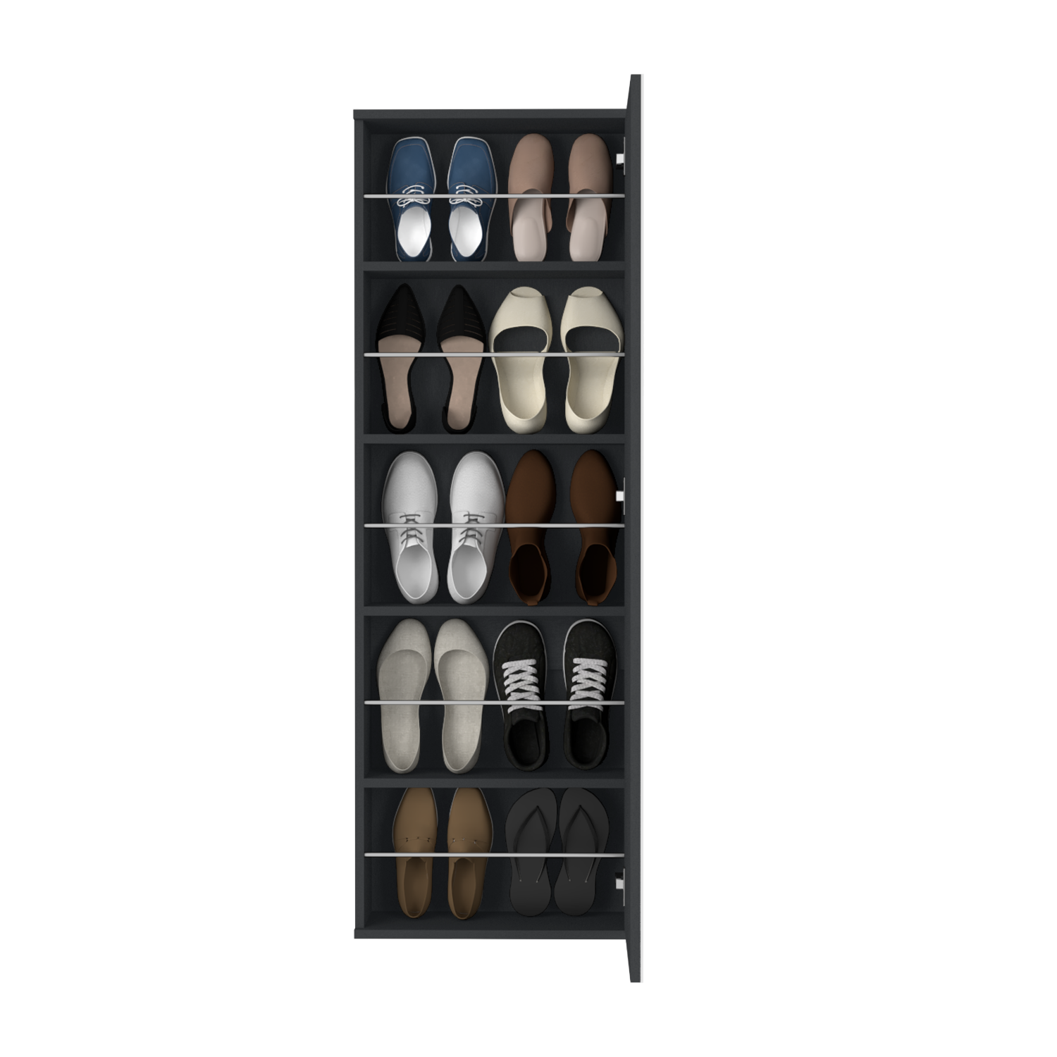 Wall Mounted Shoe Rack With Mirror Chimg, Single Door, Black Wengue Finish-4