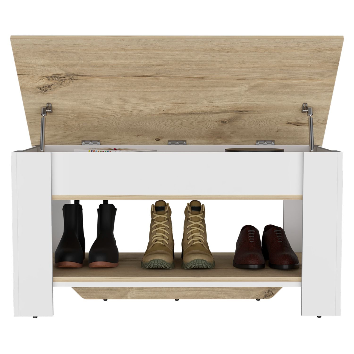 Storage Table Polgon, Extendable Table Shelf, Lower Shelf, Light Oak / White Finish-3