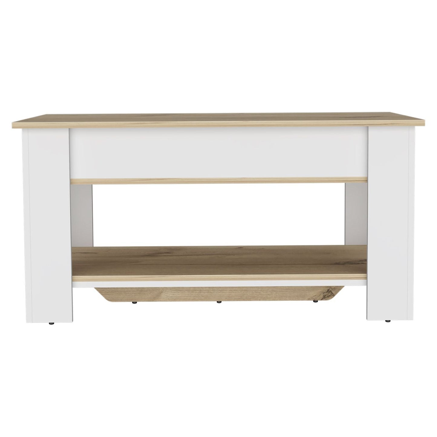 Storage Table Polgon, Extendable Table Shelf, Lower Shelf, Light Oak / White Finish-4