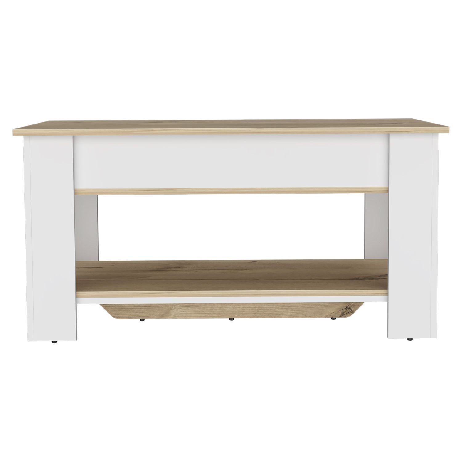 Storage Table Polgon, Extendable Table Shelf, Lower Shelf, Light Oak / White Finish-4