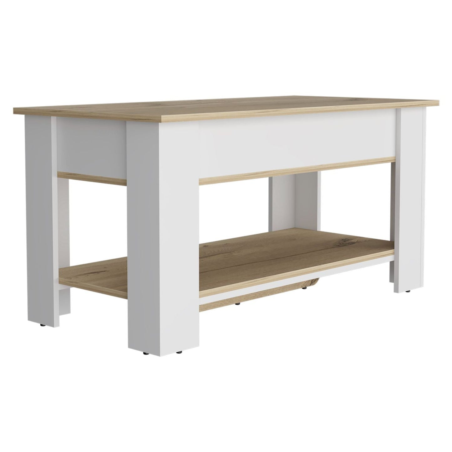 Storage Table Polgon, Extendable Table Shelf, Lower Shelf, Light Oak / White Finish-6
