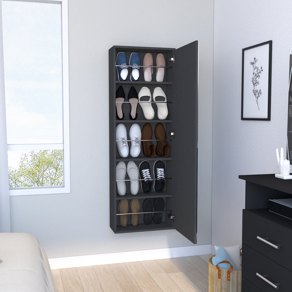 Wall Mounted Shoe Rack With Mirror Chimg, Single Door, Black Wengue Finish-1