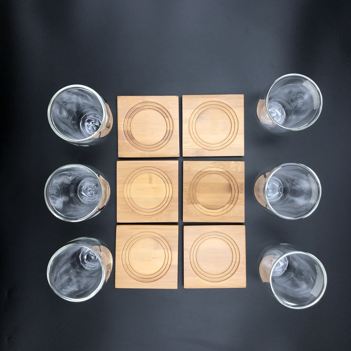 A Set Of 6 Bamboo Coaters/ Trays With 6 Doublewalled Thermo Glasses To Match-5