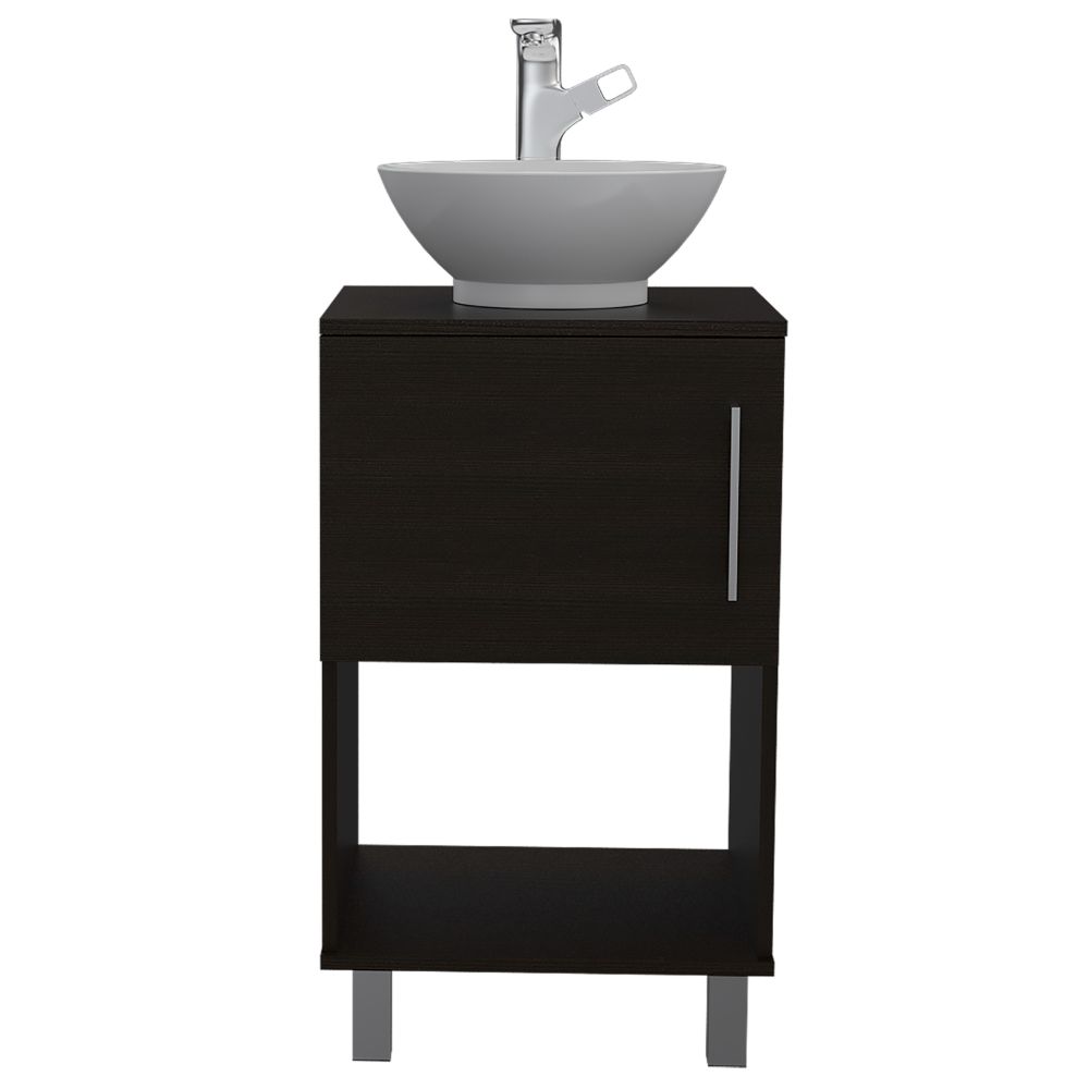 Single Bathroom Vanity Pigmag, One Open Shelf, Single Door Cabinet, Black Wengue Finish-3