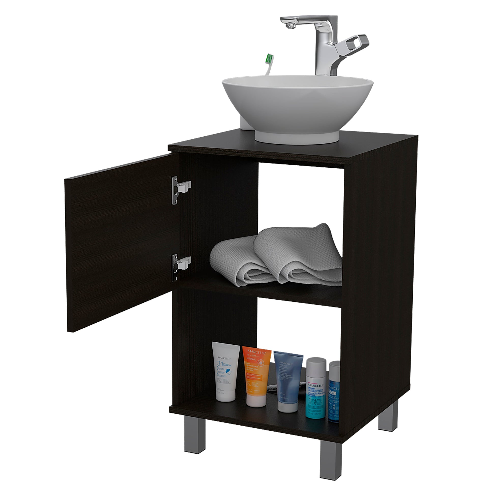 Single Bathroom Vanity Pigmag, One Open Shelf, Single Door Cabinet, Black Wengue Finish-4