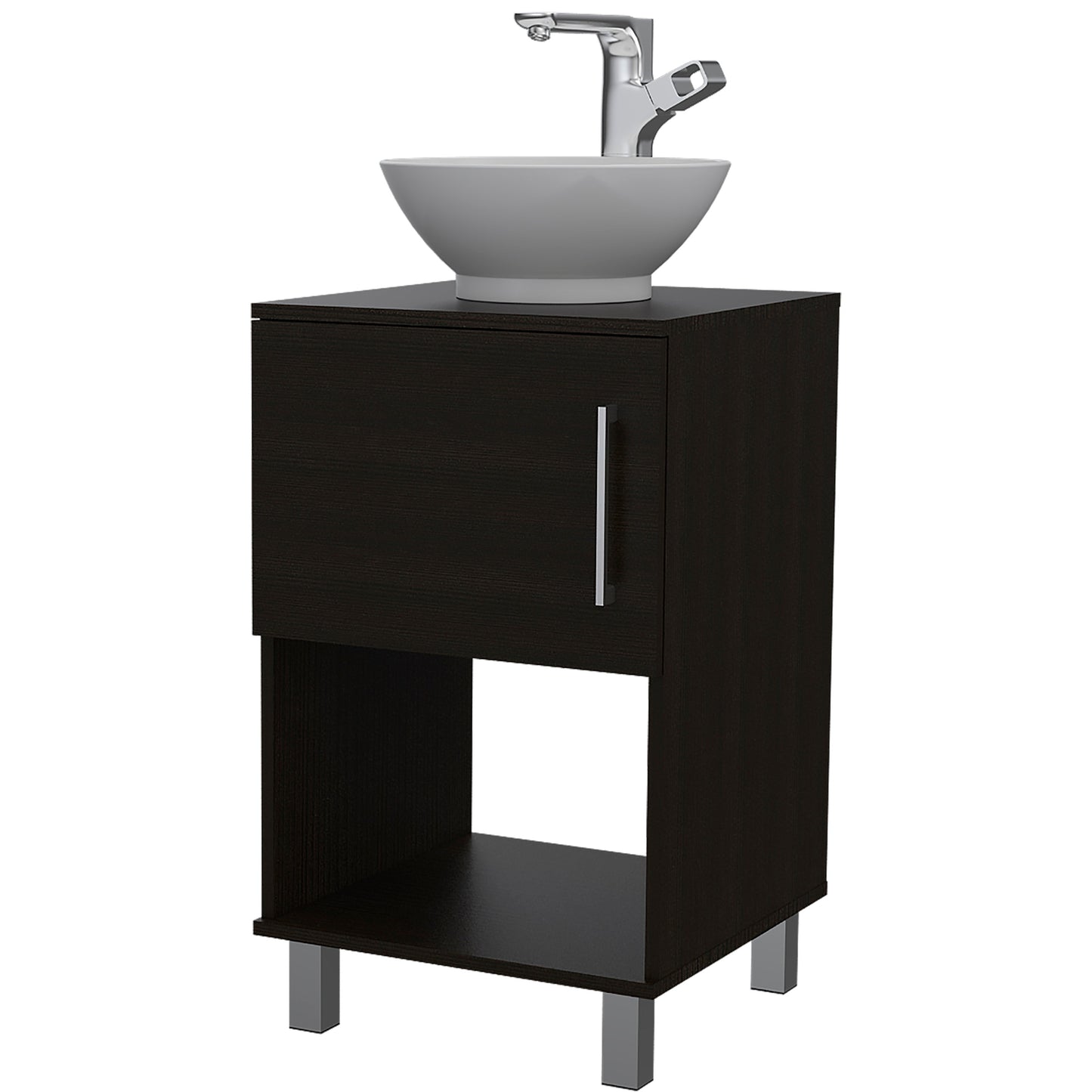 Single Bathroom Vanity Pigmag, One Open Shelf, Single Door Cabinet, Black Wengue Finish-5