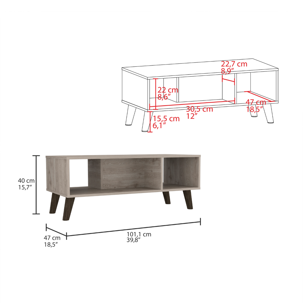 Coffee Table Plex, Two Open Shelves, Four Legs, Light Gray Finish-7