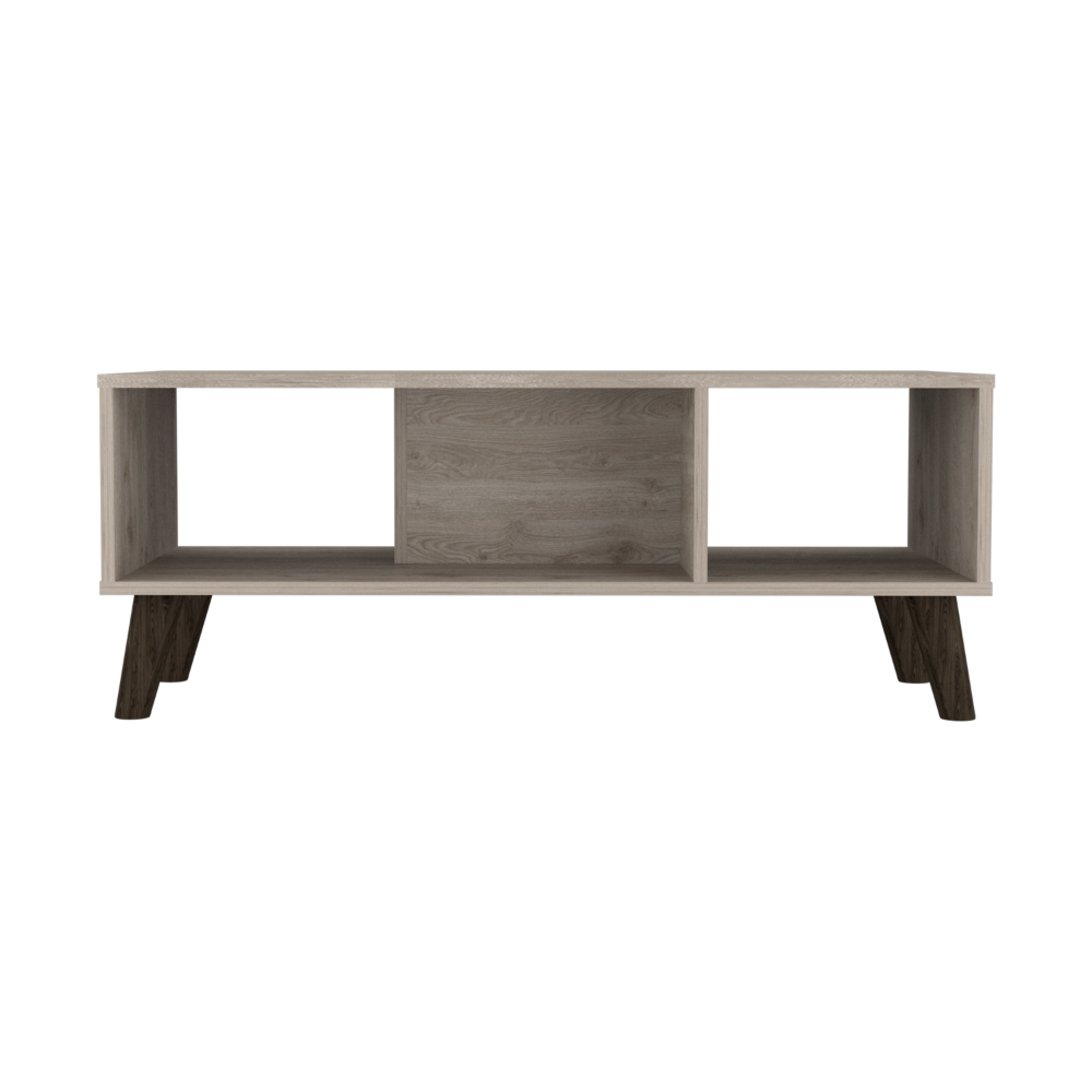 Coffee Table Plex, Two Open Shelves, Four Legs, Light Gray Finish-2