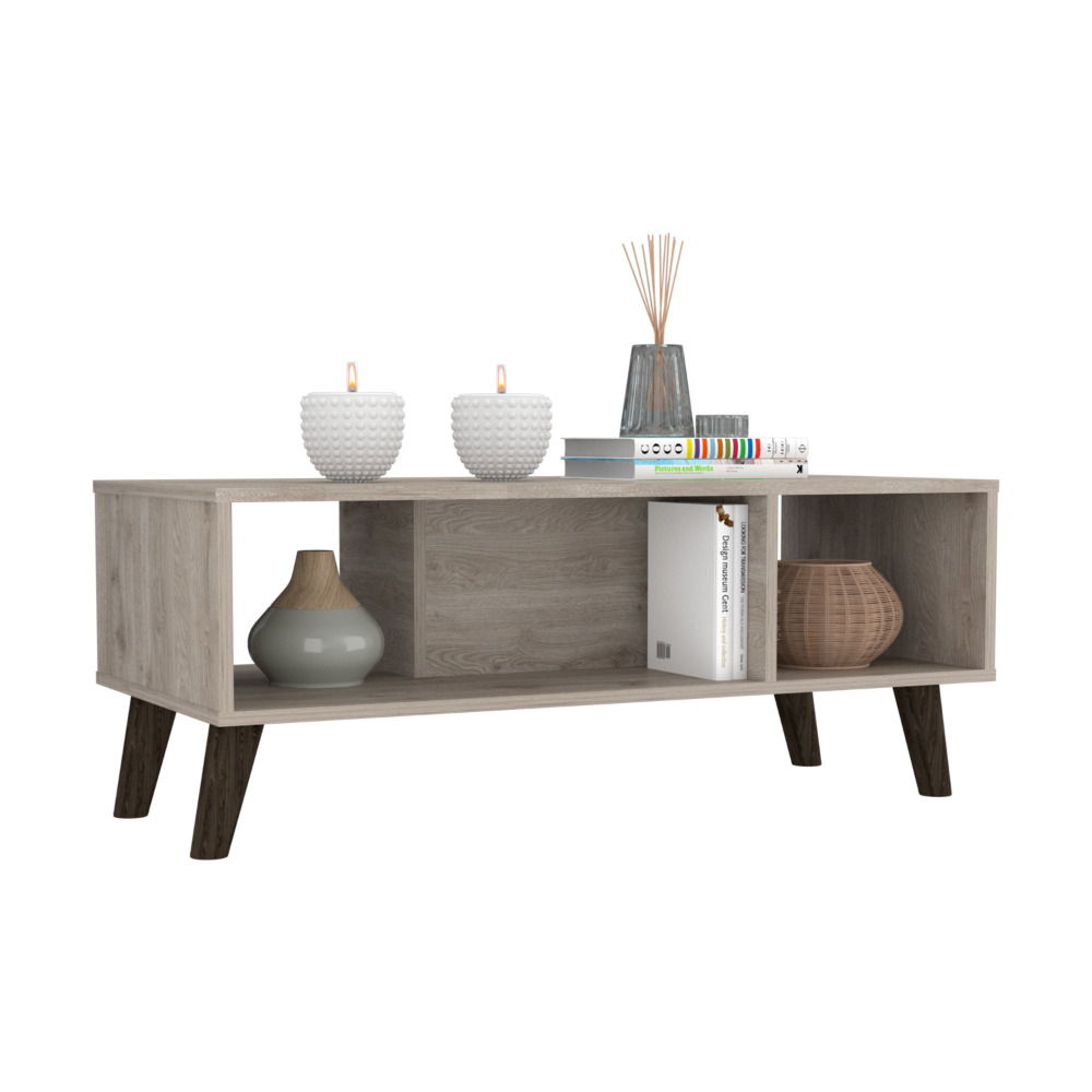 Coffee Table Plex, Two Open Shelves, Four Legs, Light Gray Finish-3