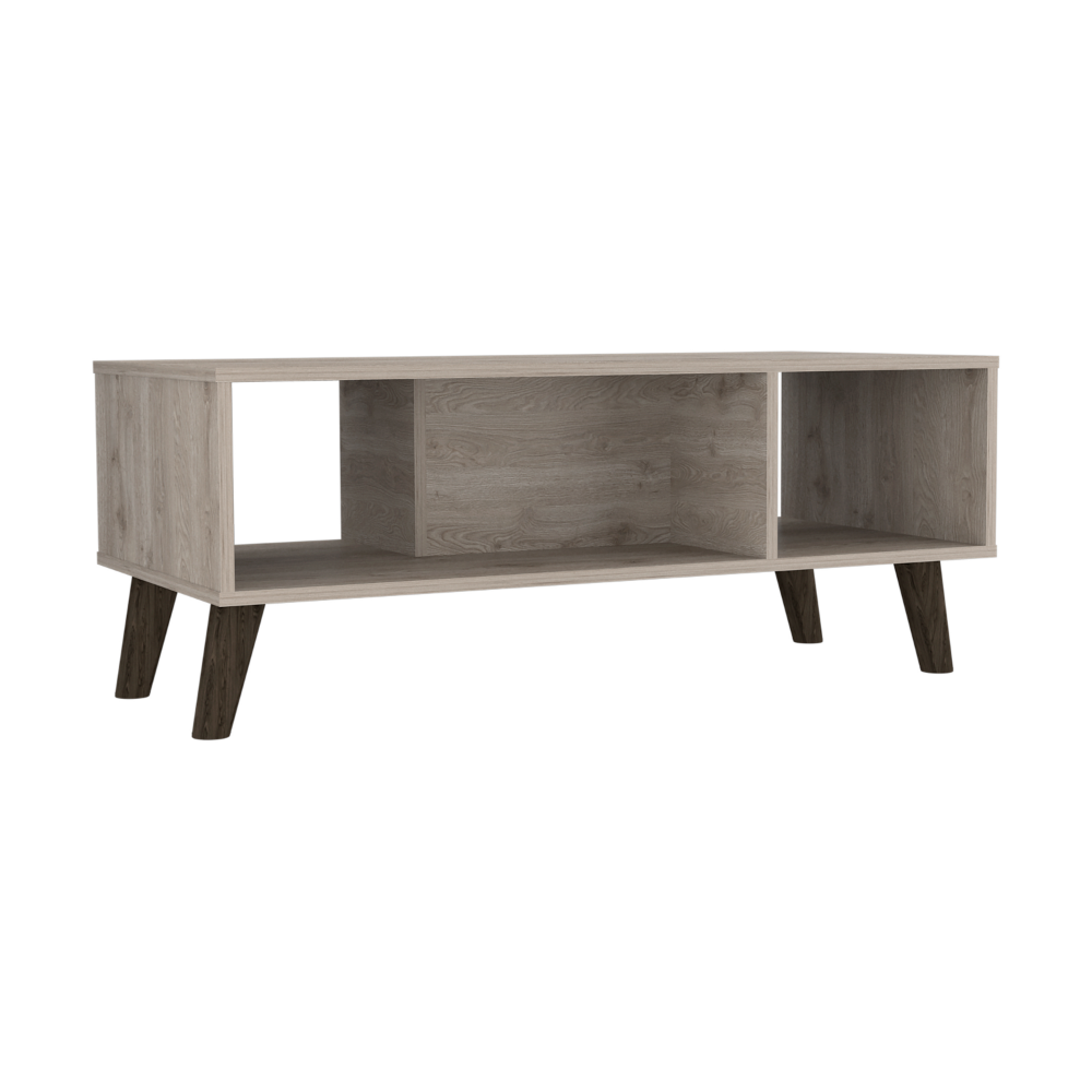Coffee Table Plex, Two Open Shelves, Four Legs, Light Gray Finish-6