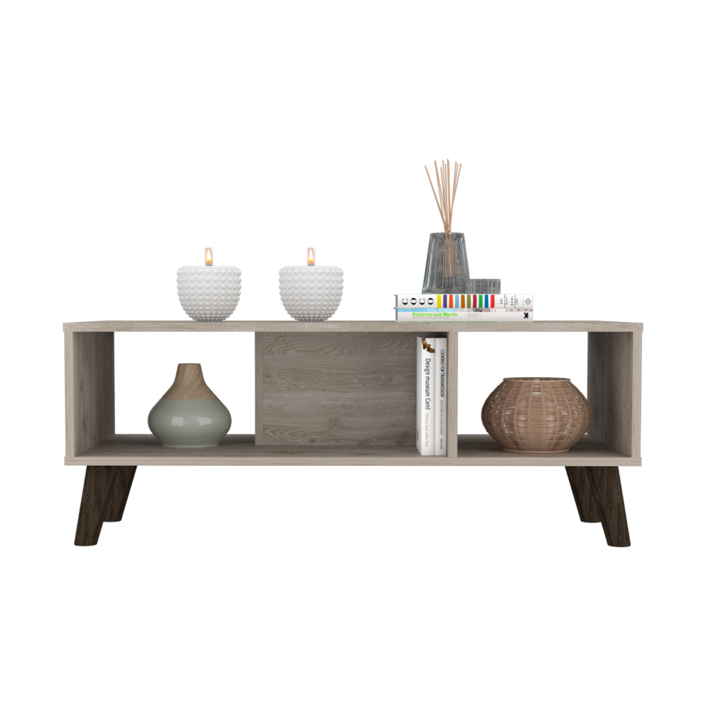 Coffee Table Plex, Two Open Shelves, Four Legs, Light Gray Finish-1