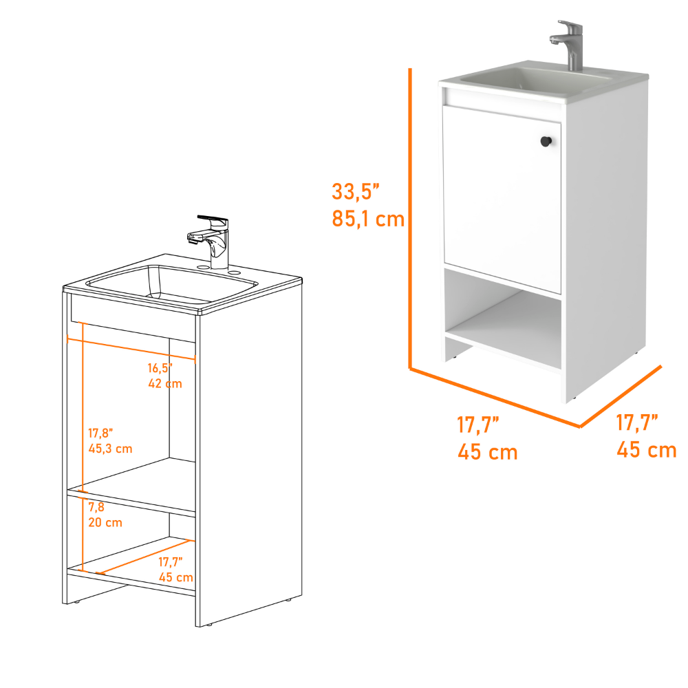 Bathroom Vanity Poket, Single Door Cabinet, Two Shelves, White Finish-5