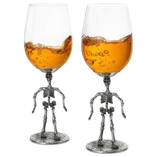 Stemmed Skeleton Wine Glass Set of 2 by The Wine Savant - 12oz Skeleton Glasses 10" H, Goth Gifts, Skeleton Gifts, Skeleton Decor, Spooky Wine Gift Set, Perfect for Halloween Themed Parties-0