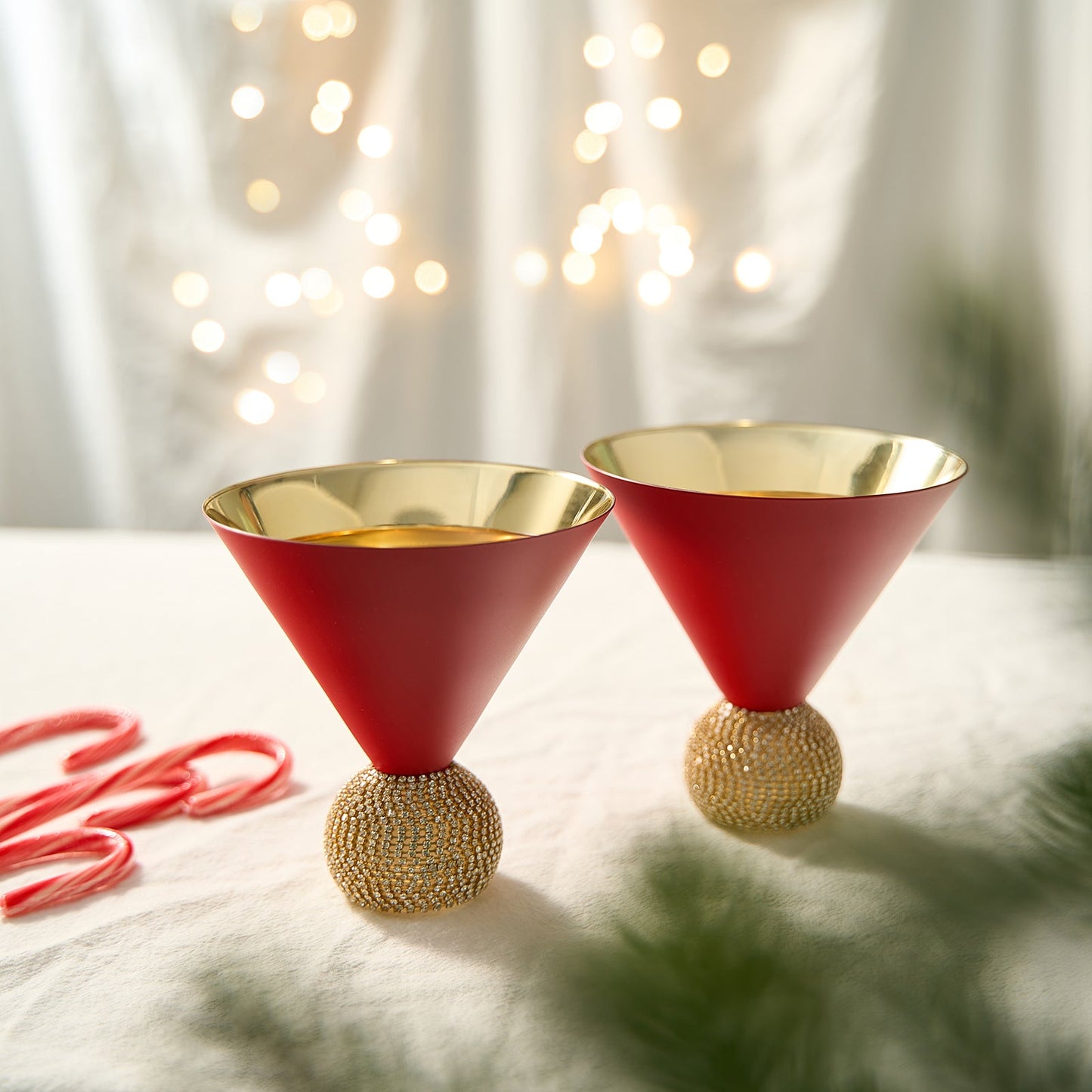 The Wine Savant Diamond Studded Martini Glasses Set of 2 Matte Red & Gold Modern Cocktail Glass, Rhinestone Diamonds With Stemless Crystal Ball Base, Bar or Party 10.5oz, Swarovski Style Crystals-1