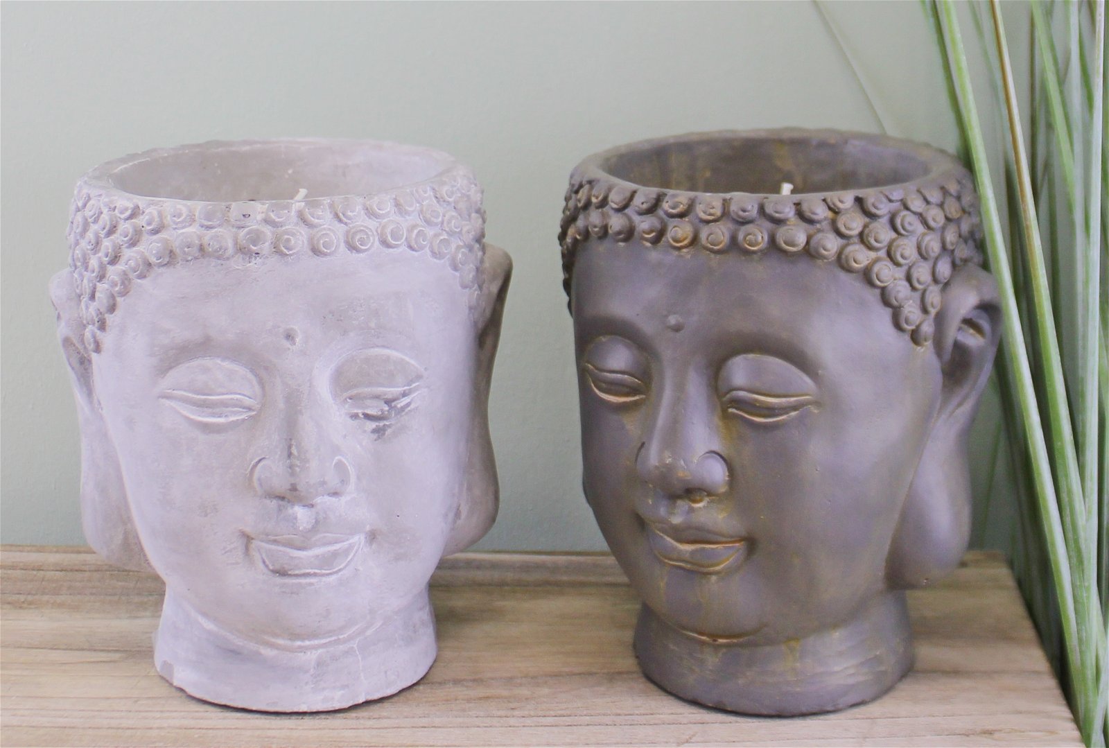 Set of 2 Large Cement Buddha Design Candles-1