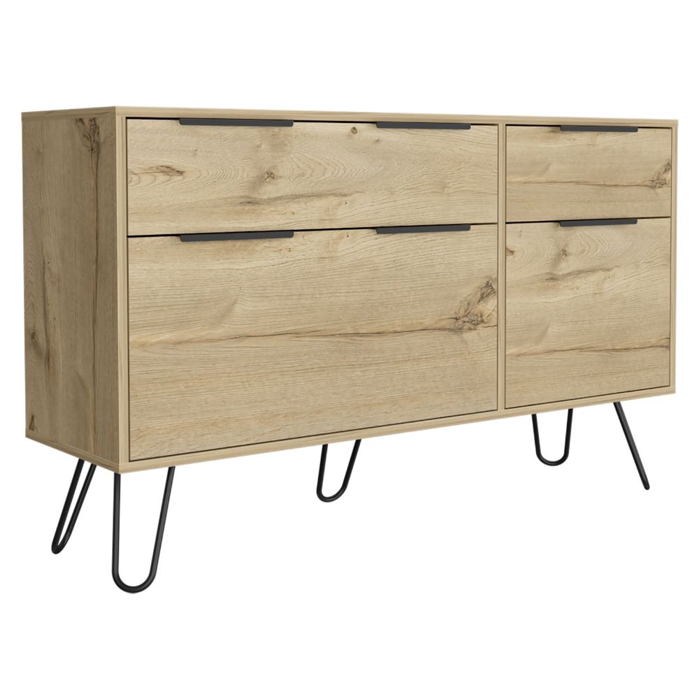 Double Dresser Skyoner, Superior Top, Hairpin Legs, Four Drawers, Light Oak Finish-5