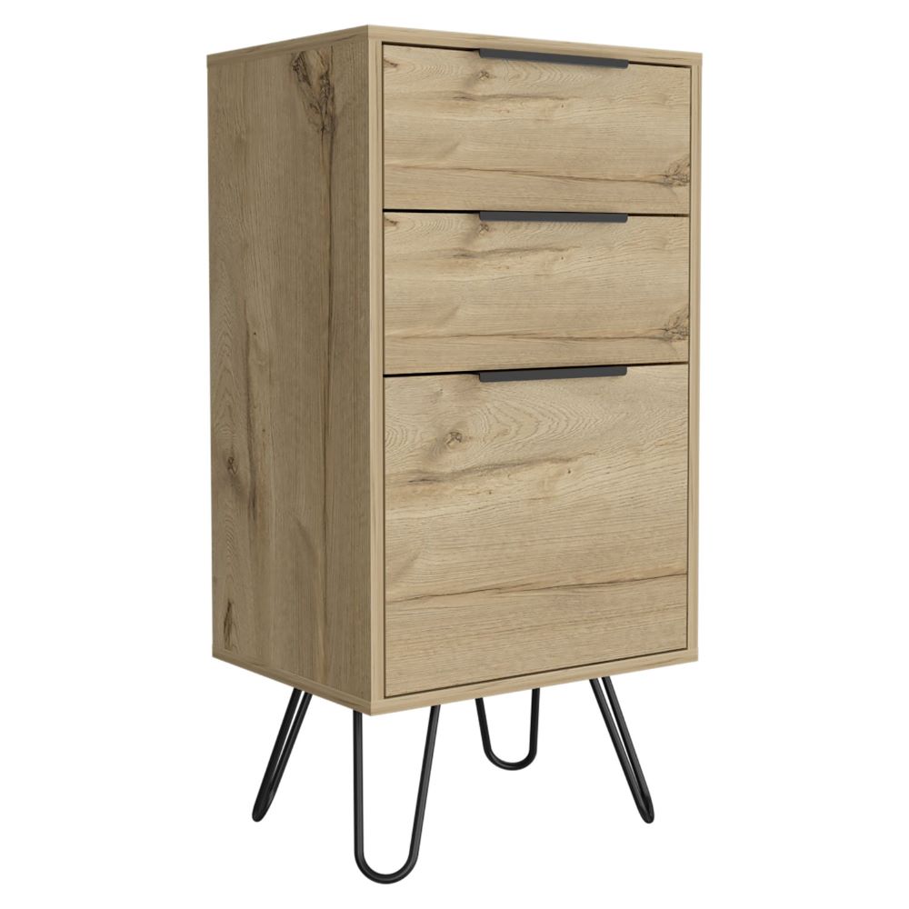 Light Dresser Skyoner, Hairpin Legs, Superior Top,Three Drawers, Light Oak Finish-4