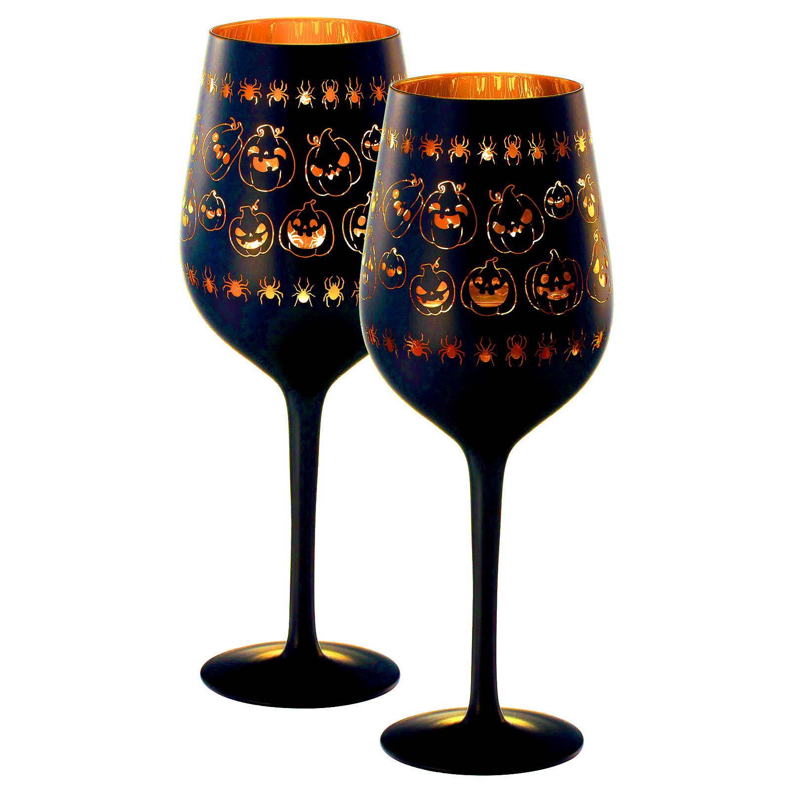 Crystal Halloween Stemmed Wine Glasses - Set of 2 - Pumpkin Themed Vibrant Black & Gold Spooky Ghost Pattern Frosted Glass, Perfect for Themed Gothic Parties Trick Or Treat Gifts for Him Her (16 OZ)-3