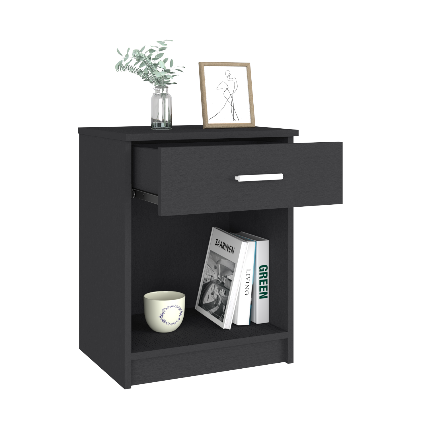 Nightstand Coco, Single Drawer, Lower Shelf, Black Wengue Finish-5