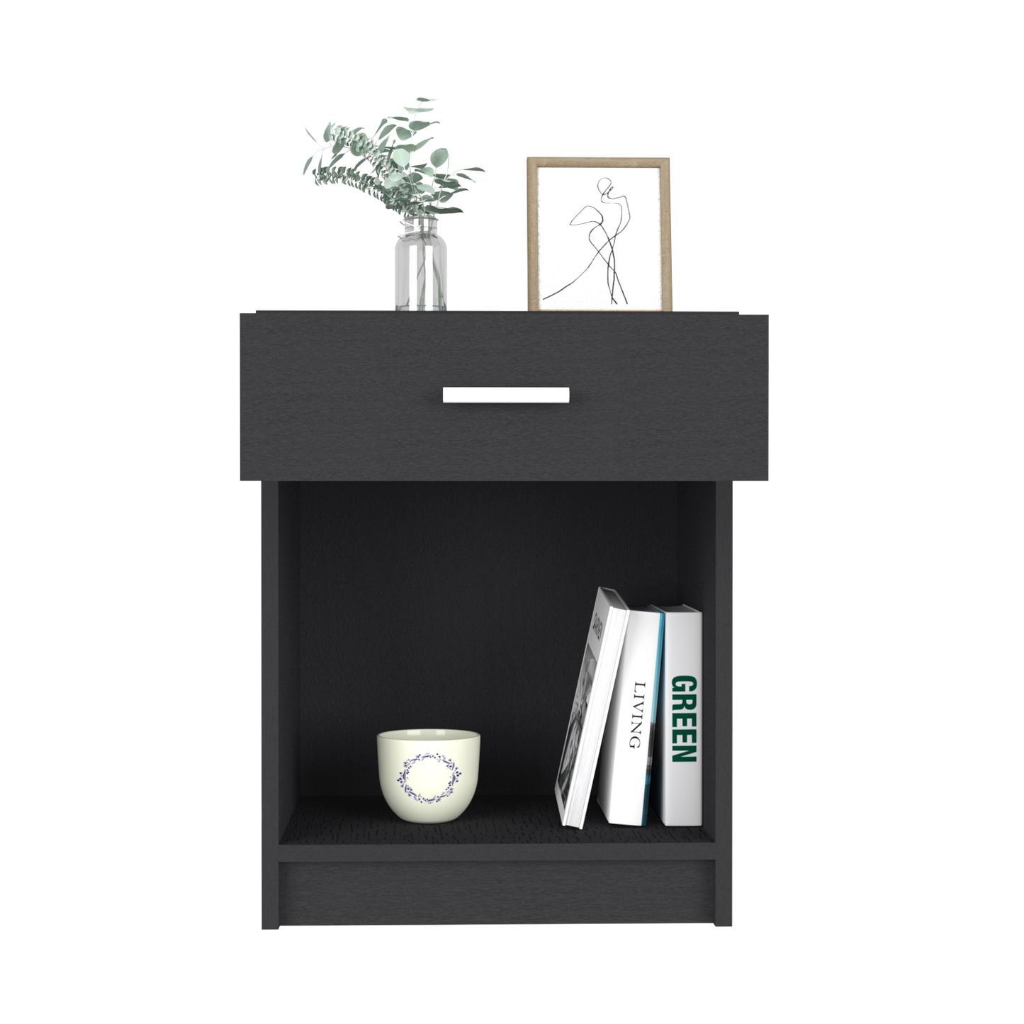 Nightstand Coco, Single Drawer, Lower Shelf, Black Wengue Finish-3