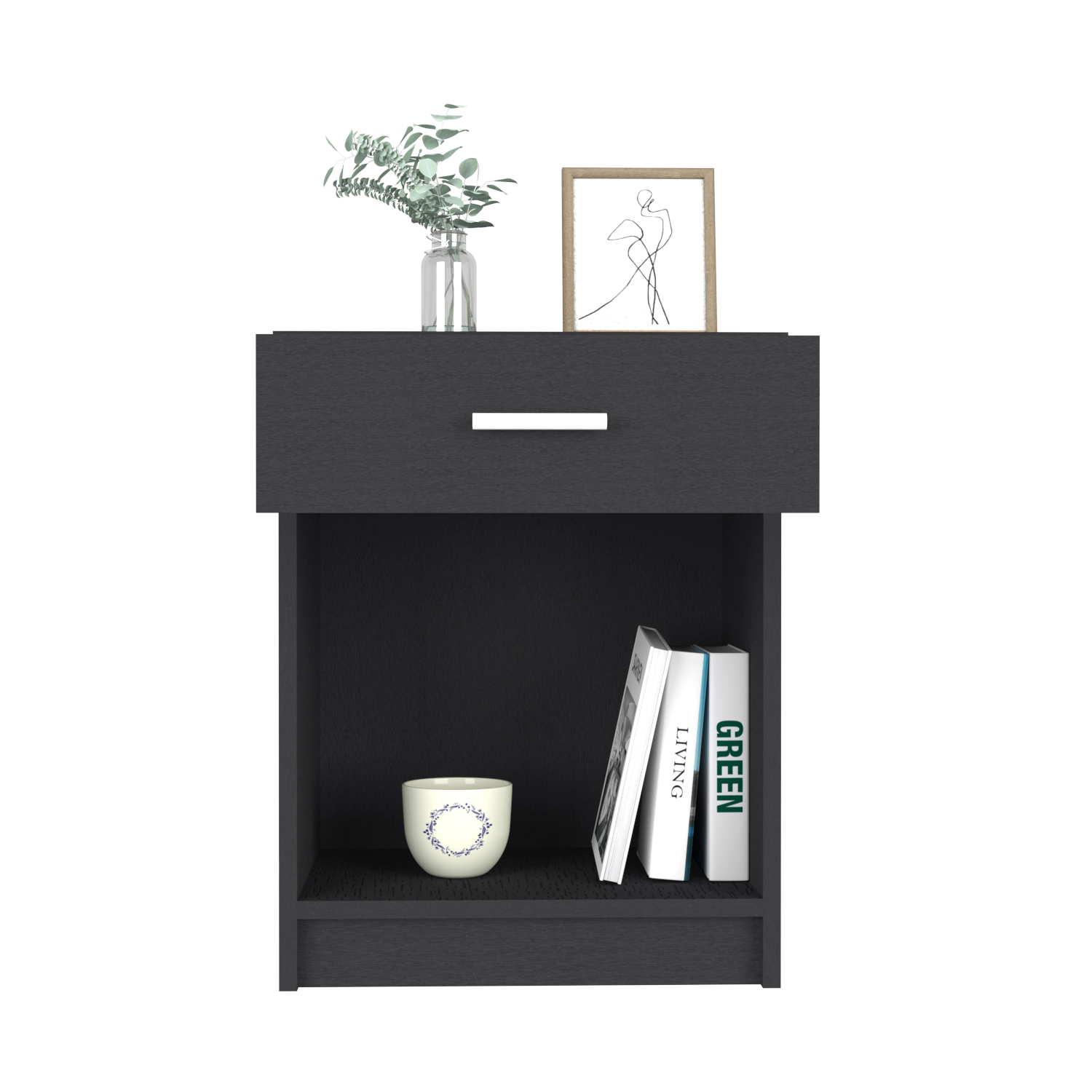 Nightstand Coco, Single Drawer, Lower Shelf, Black Wengue Finish-3