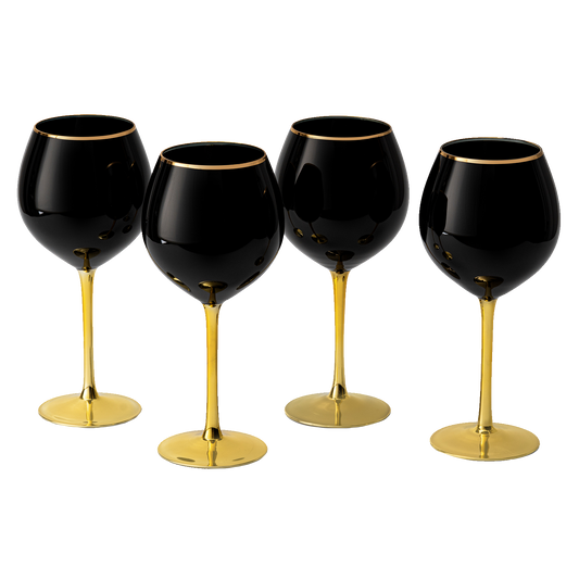 The Wine Savant Set of 4 Black Wine Glasses Gold Stemmed 14 oz Gold Rim Wine Glasses, Black Colored Wine Glasses Luxury Wine Glassware Wine Tasting, Wedding Gift, Anniversary, Birthday-0