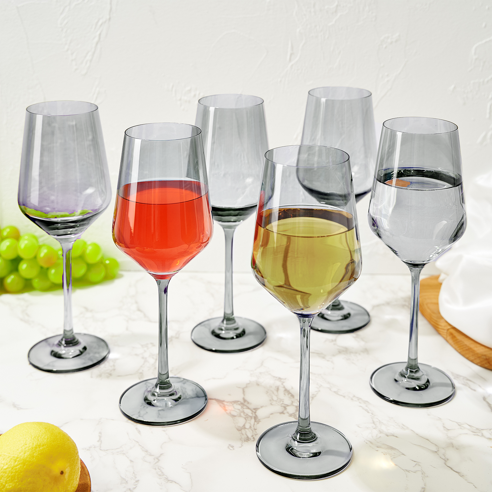 Colored Wine Glass Set, 12oz Glasses Set of 6 Baby Shower Gender Reveal Boy or Girl Decor Baby Announcement Unique Italian Style Tall Stemmed for White & Red Wine Elegant Glassware (Smoke Grey)-2