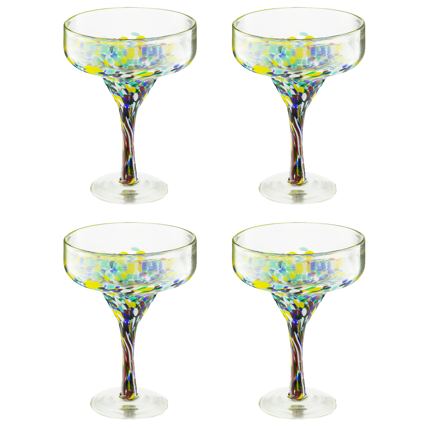 The Wine Savant Mexican Design Hand Blown Margarita Glass – Set of 4 Luxury Hand Blown Confetti Margarita Glasses (16 oz) (Confetti Margarita Glasses)-0