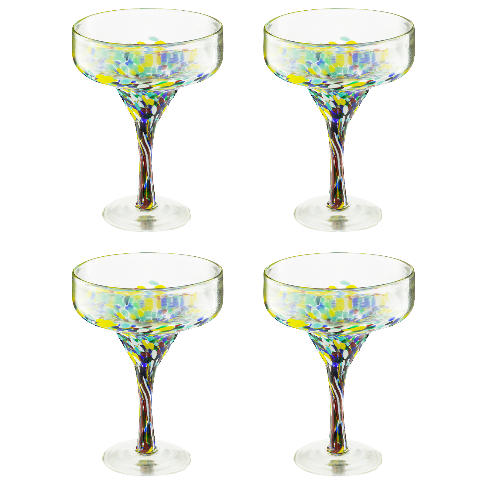 The Wine Savant Mexican Design Hand Blown Margarita Glass – Set of 4 Luxury Hand Blown Confetti Margarita Glasses (16 oz) (Confetti Margarita Glasses)-0