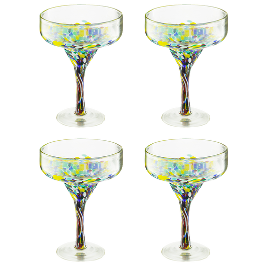 The Wine Savant Mexican Design Hand Blown Margarita Glass – Set of 4 Luxury Hand Blown Confetti Margarita Glasses (16 oz) (Confetti Margarita Glasses)-0