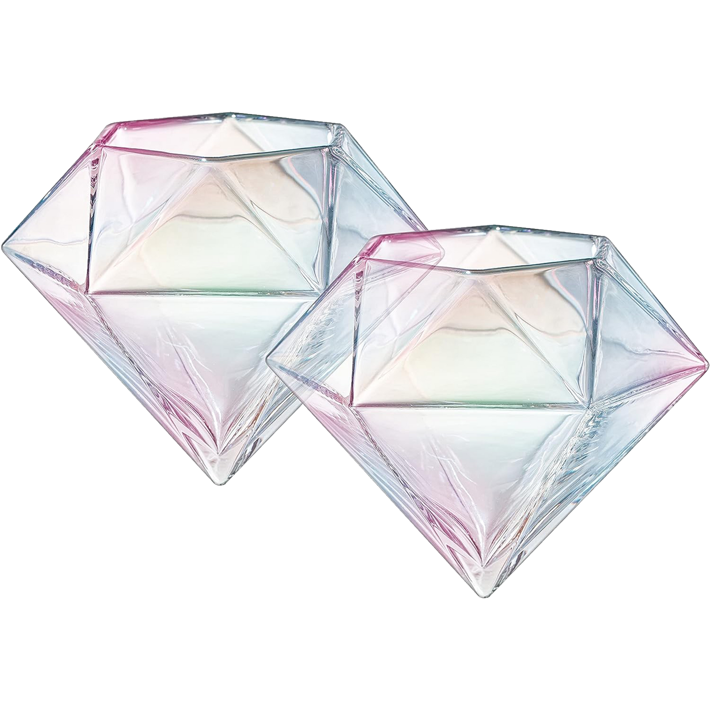 Set of 2 Iridescent Diamond Whiskey & Wine Glasses 10oz - Wine, Whiskey, Water, Diamond Shaped, Diamonds Collection Sparkle Patented Wine Savant - Stands Alone, Or on Stand-0