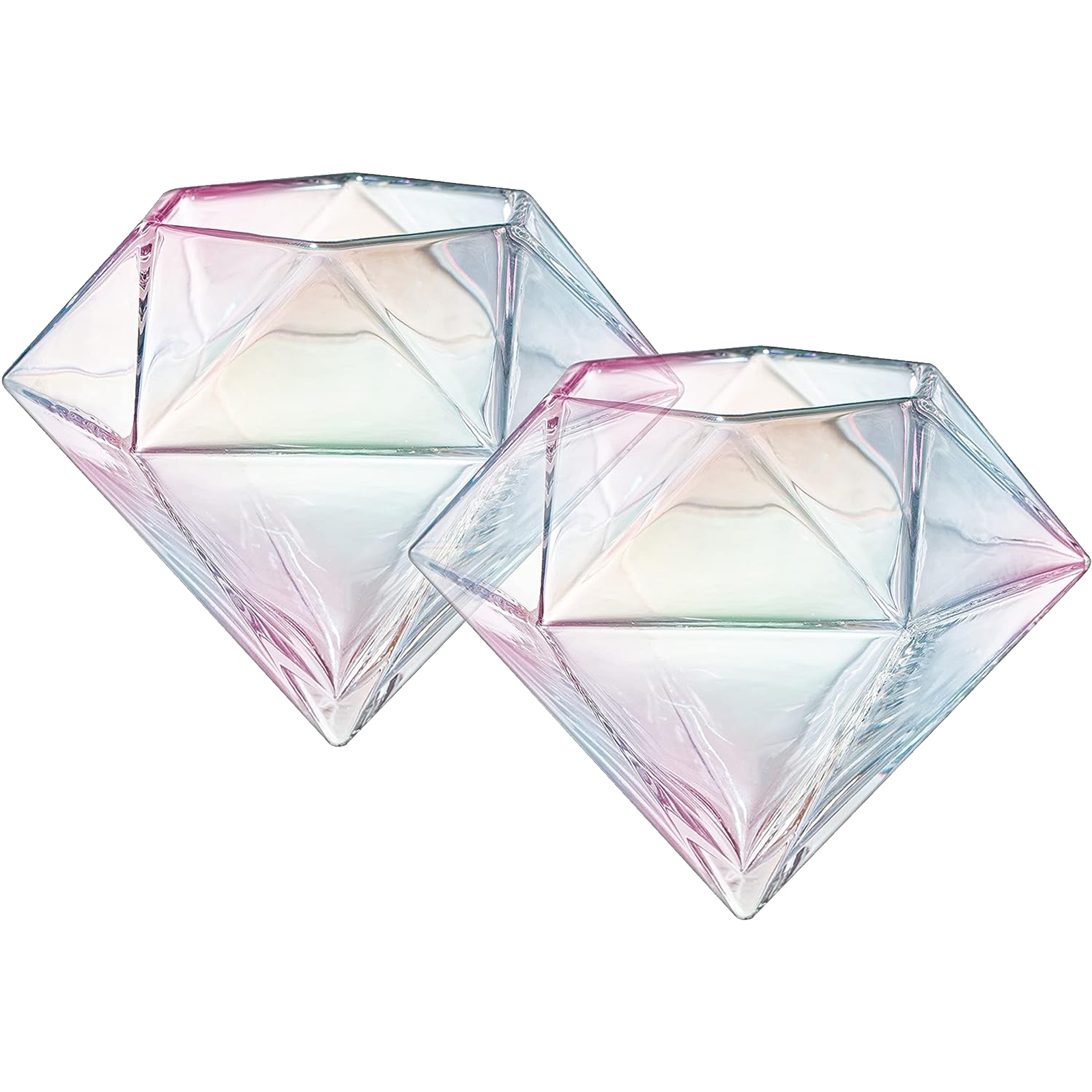 Set of 2 Iridescent Diamond Whiskey & Wine Glasses 10oz - Wine, Whiskey, Water, Diamond Shaped, Diamonds Collection Sparkle Patented Wine Savant - Stands Alone, Or on Stand-0