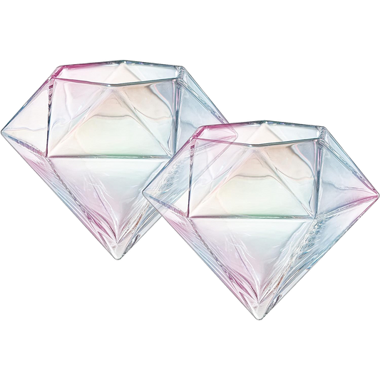 Set of 2 Iridescent Diamond Whiskey & Wine Glasses 10oz - Wine, Whiskey, Water, Diamond Shaped, Diamonds Collection Sparkle Patented Wine Savant - Stands Alone, Or on Stand-0